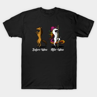 Unicorn Before And After Wine Pole Dancing T-Shirt